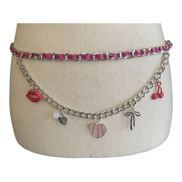 Betsey Johnson Accessories - NWT-BETSEY JOHNSON-WOMENS SILVER AND PINK CHAIN BELT WITH CHARMS-SIZE M/L